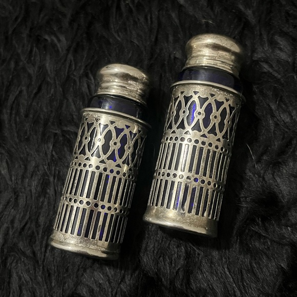 Other - Vintage 1950’s silver-plated blue glass salt and pepper shakers